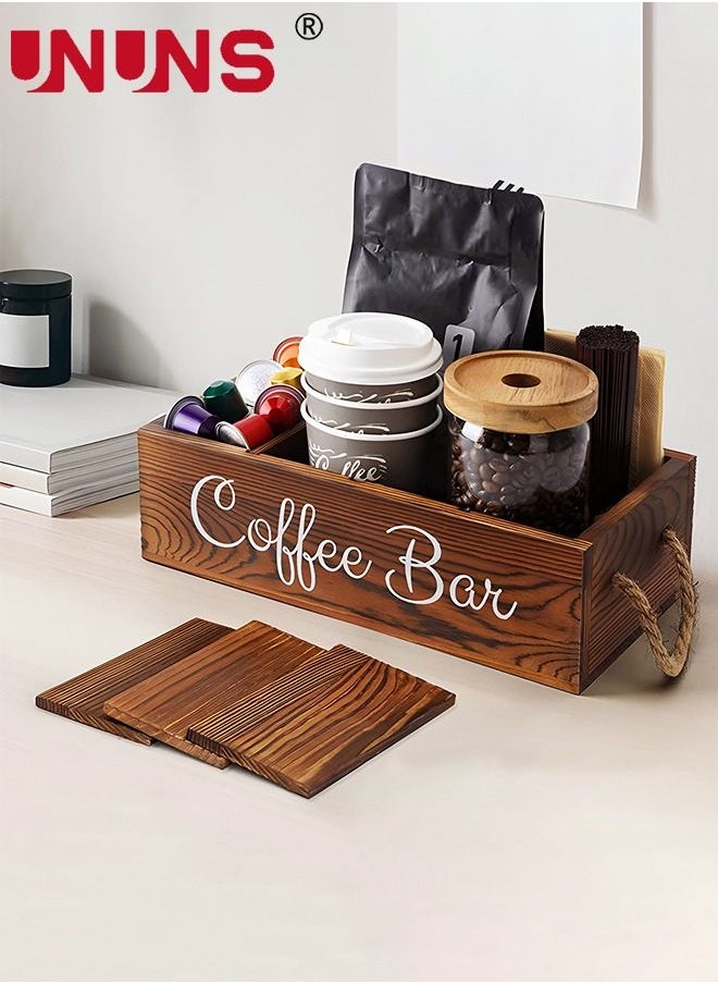 UNUNS Coffee Capsule Storage Box,Wooden Coffee Bar Box,Portable Coffee Capsule Storage Box With Removable Grids,Coffee Storage Box K Cup Coffee Accessories For Coffee Bar  - Image 1
