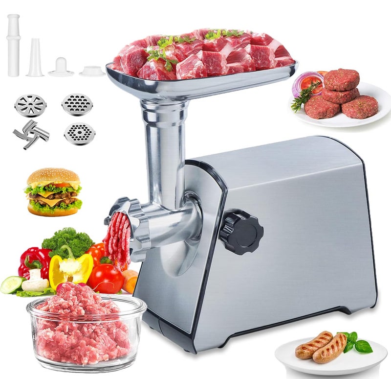 BenRich Electric Meat Mincer Grinder and Sausage Maker 2800 Watt Powerful Copper Motor Meat Mincer Machine Stainless Steel Body  Sliver