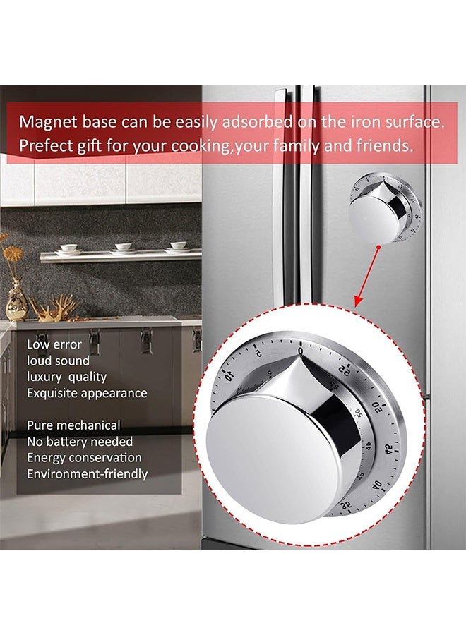 Sweet Life Kitchen Timer, Chef Cooking Timer Clock with Loud Alarm, No Batteries Required, 100% Mechanical - Magnetic Backing, Exquisite Stainless Steel Body - Countdown Reminder - Silver 1Pack - Image 3