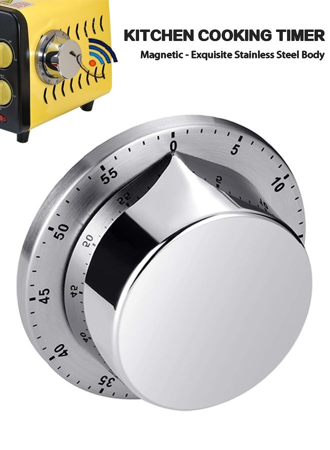 Sweet Life Kitchen Timer, Chef Cooking Timer Clock with Loud Alarm, No Batteries Required, 100% Mechanical - Magnetic Backing, Exquisite Stainless Steel Body - Countdown Reminder - Silver 1Pack - Image 1