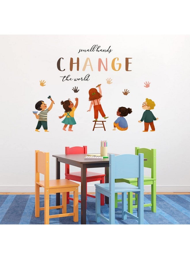 Mfault Small Hands Change The World Equality Wall Decals Stickers, Inspirational Quote Diversity Handprint Nursery Classroom Decorations Kids Bedroom Art, Toddlers Room Preschool Daycare Library Decor - Image 5