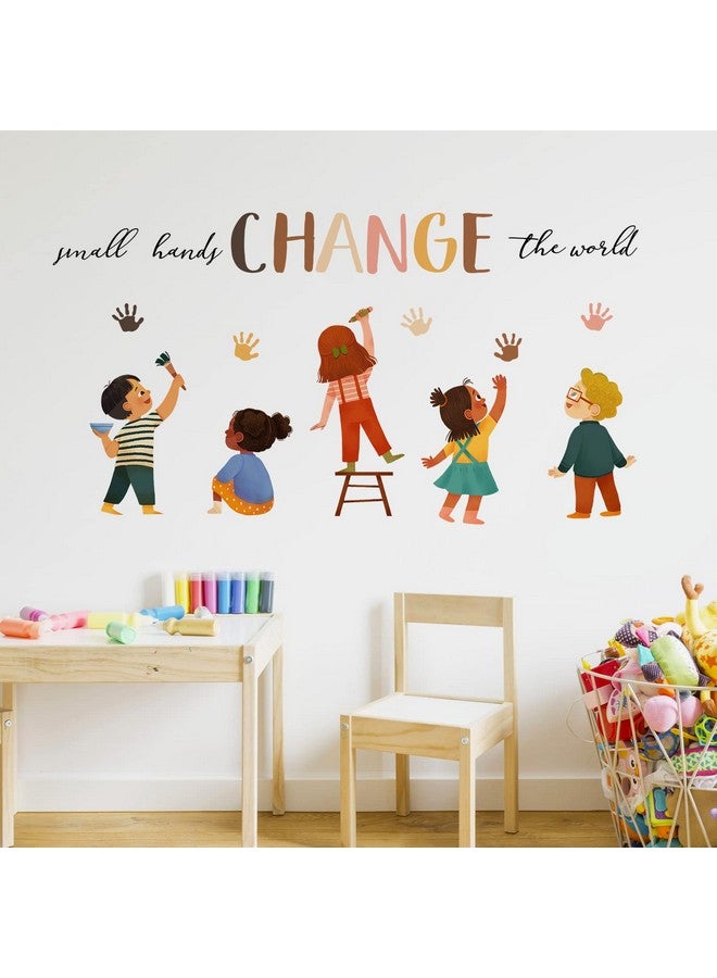 Mfault Small Hands Change The World Equality Wall Decals Stickers, Inspirational Quote Diversity Handprint Nursery Classroom Decorations Kids Bedroom Art, Toddlers Room Preschool Daycare Library Decor - Image 3