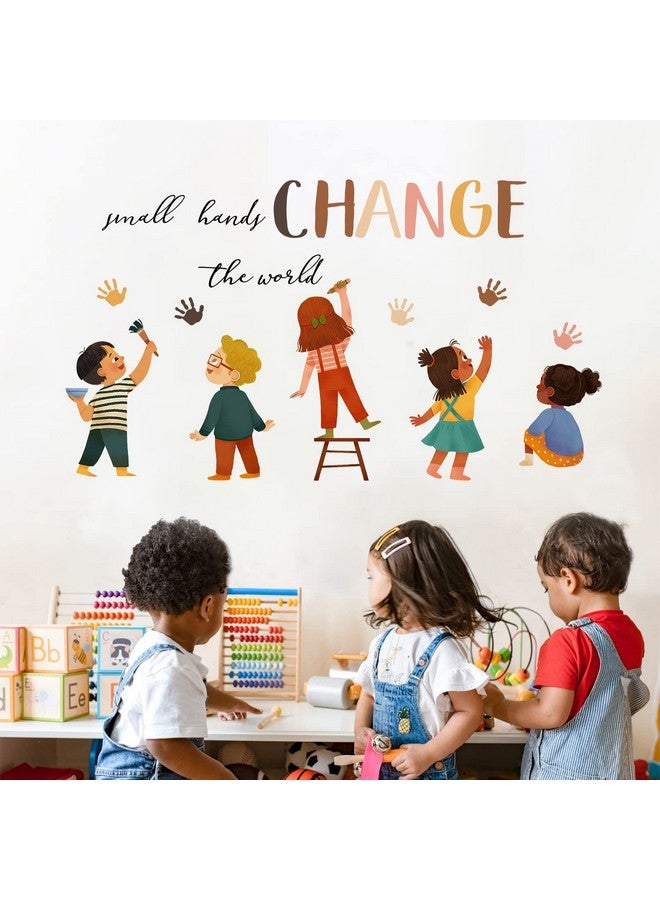 Mfault Small Hands Change The World Equality Wall Decals Stickers, Inspirational Quote Diversity Handprint Nursery Classroom Decorations Kids Bedroom Art, Toddlers Room Preschool Daycare Library Decor - Image 4