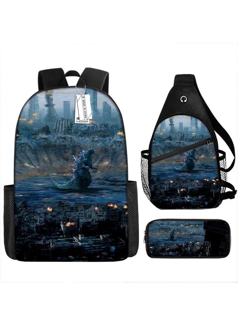 general 3-Piece Godzilla VS Kong 3D Print Backpack Set - Image 1