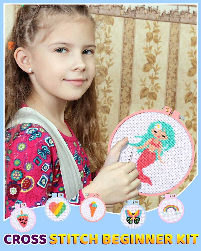 Pllieay 6 Pcs Cross Stitch Kits for Beginners for Kids 7-13, Kids Embroidery Kit Needlepoint Kit Arts and Crafts Kit with Instructions for Backpack Charms, Ornaments and Needle Craft - Image 5