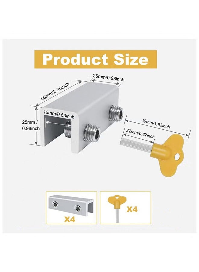 Bukela 4 Sets Sliding Window Locks with Key, Window Locks, Aluminum Alloy Window Security Locks, Adjustable Security Window, Window Stoppers Aluminum (Silver)  - Image 2