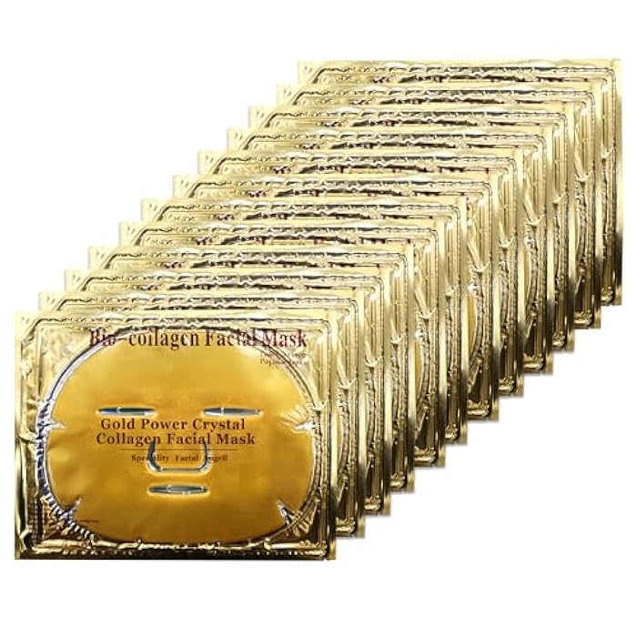 Ruzzut 12PCS Collagen Facial Masks - Skin Care Hydrating Face Sheet Mask with Hyaluronic Acid & Hydrolyzed Collagen Mask for Deeply Moisturizing & Anti Wrinkles & Refreshing Skin, 24K Gold - Image 1