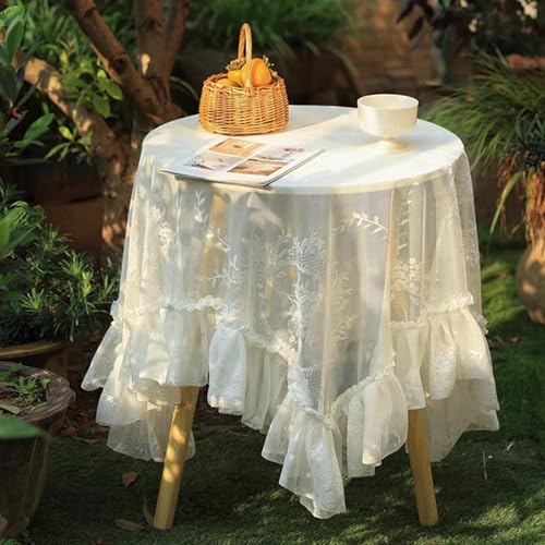 Meprotal White Lace Round Rustic Tablecloth - Image 1