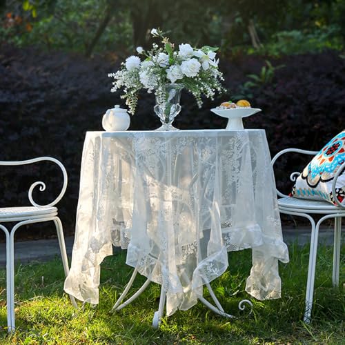 Meprotal White Lace Round Rustic Tablecloth - Image 5