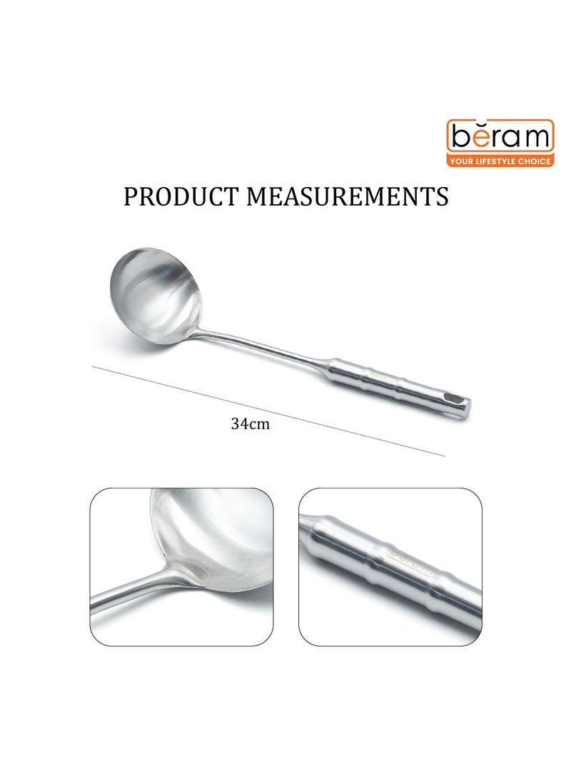 BERAM Soup Ladle, Soup Spoon, 304 Stainless Steel Kitchen Tool, Cooking Utensil, Serving Spoon, Food Grade, Non-Deformable, Compact, Lightweight, Bamboo Shaped Handles for Smooth Grip - Image 2