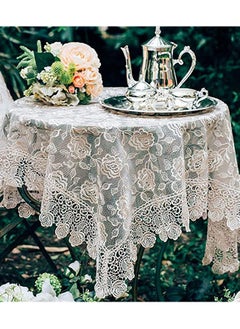 SYOSI Square Tablecloth, Lace Embroidery, Water Resistant Washable Dust-Proof, Classic Table Cover for Wedding Party Home, Kitchen Dinning Tabletop Decoration, 90*90cm (Gold Elegant Lotus)  - Image 4