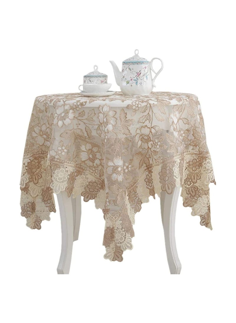 SYOSI Square Tablecloth, Lace Embroidery, Water Resistant Washable Dust-Proof, Classic Table Cover for Wedding Party Home, Kitchen Dinning Tabletop Decoration, 90*90cm (Gold Elegant Lotus)  - Image 1