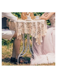 SYOSI Square Tablecloth, Lace Embroidery, Water Resistant Washable Dust-Proof, Classic Table Cover for Wedding Party Home, Kitchen Dinning Tabletop Decoration, 90*90cm (Gold Elegant Lotus)  - Image 3