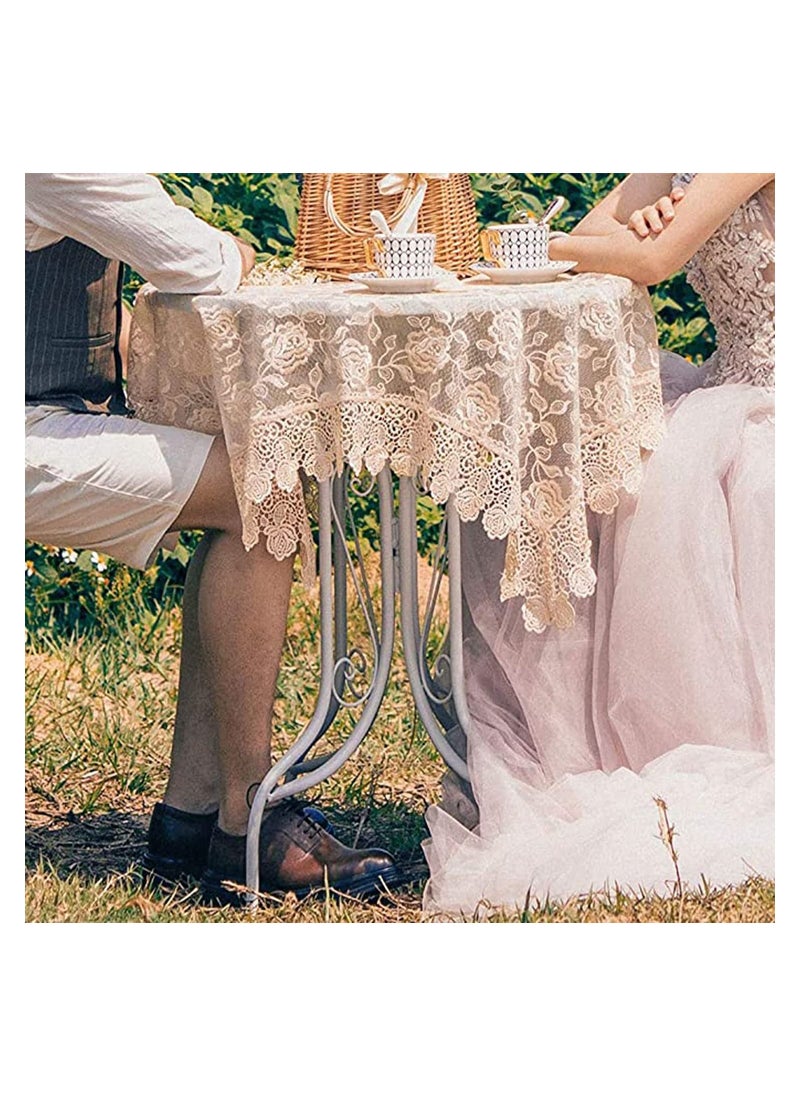 SYOSI Square Tablecloth, Lace Embroidery, Water Resistant Washable Dust-Proof, Classic Table Cover for Wedding Party Home, Kitchen Dinning Tabletop Decoration, 90*90cm (Gold Elegant Lotus)  - Image 3