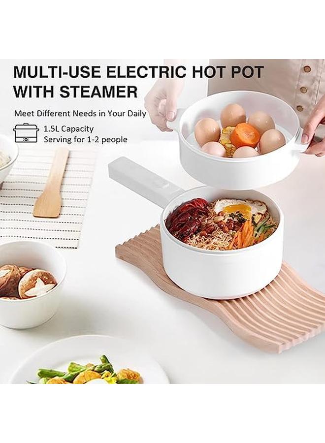Electric Hot Pot Non Stick Pan 1.5L Mini Pot For Steak Fried Rice And More With Dual Power Adjustment And Steamer Perfect For Rapid Noodles Ramen Oatmeal Soup And More - Image 2