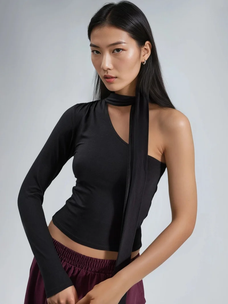Busem BUSEM Single Sleeve Blouse With Shawl Detail