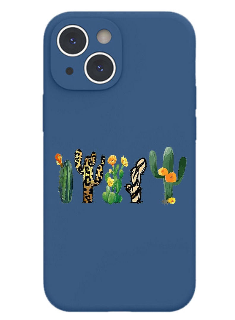 Theodor Protective Slim Fit Case Liquid Silicone Cover with Full Body Protection Anti-Scratch Shockproof Case For iPhone 13 Blue  - Cactus - Image 1