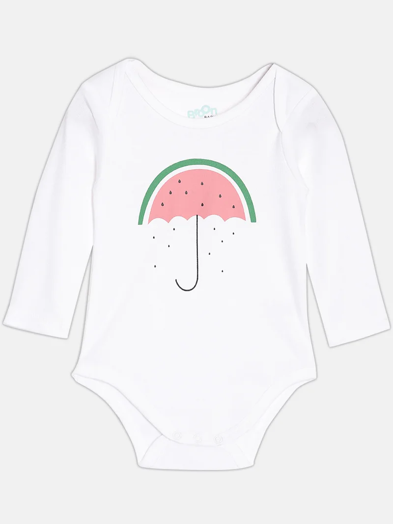 Broon Broon Infant Girls Pink and White Printed Pure Organic Cotton Bodysuit Pack of 2