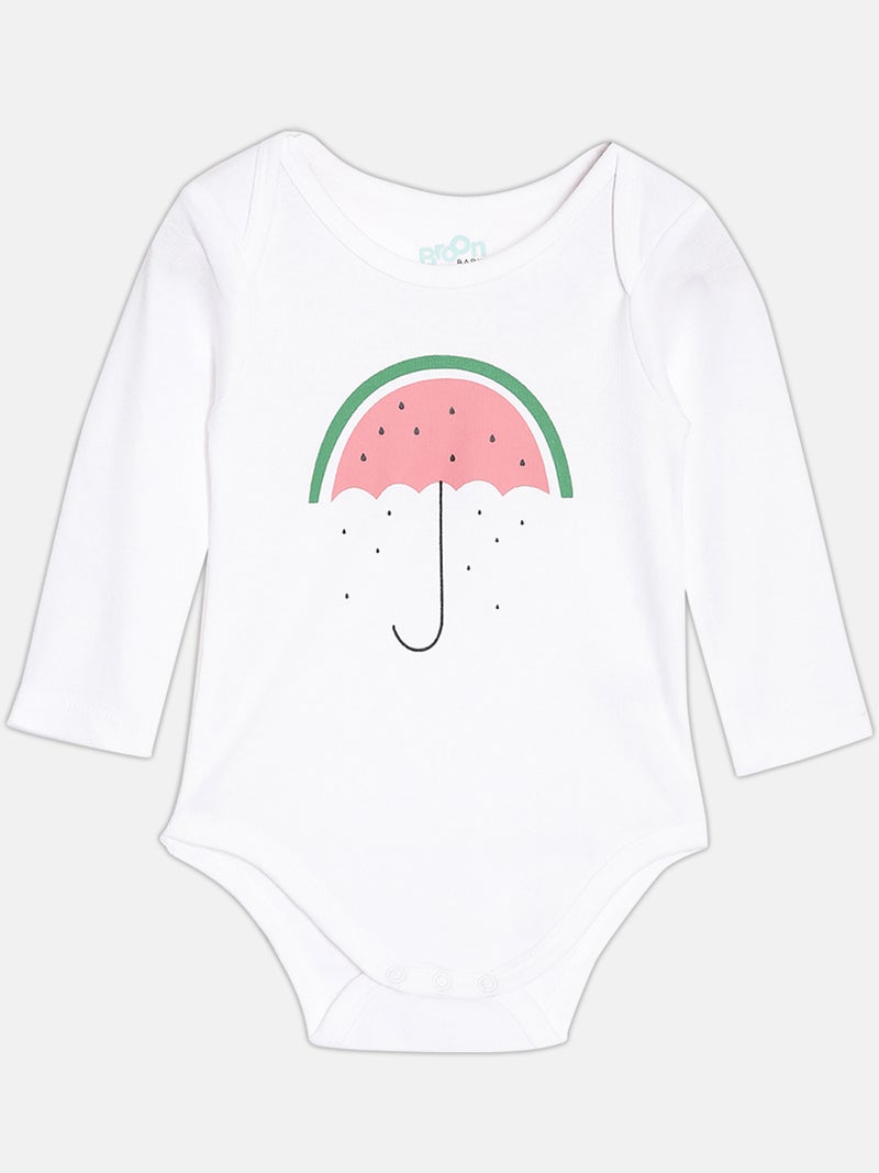 برون طقم بودي سوت قطن عضوي نقي بطبعات وردي وأبيض للبنات الرضع من برون - قطعتين - Image 3