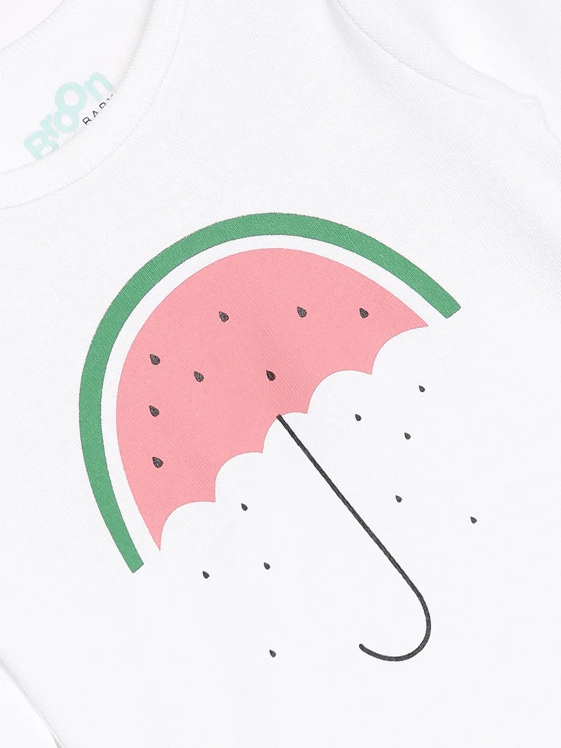 Broon Broon Infant Girls Pink and White Printed Pure Organic Cotton Bodysuit Pack of 2