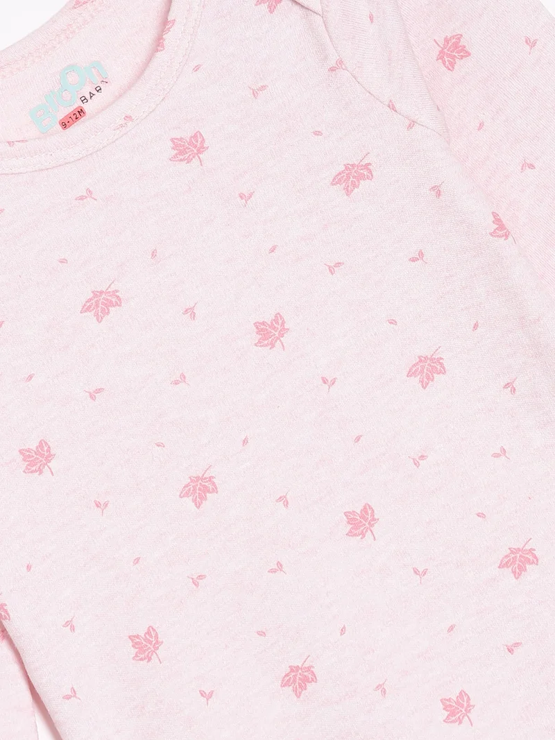 Broon Broon Infant Girls Pink and White Printed Pure Organic Cotton Bodysuit Pack of 2