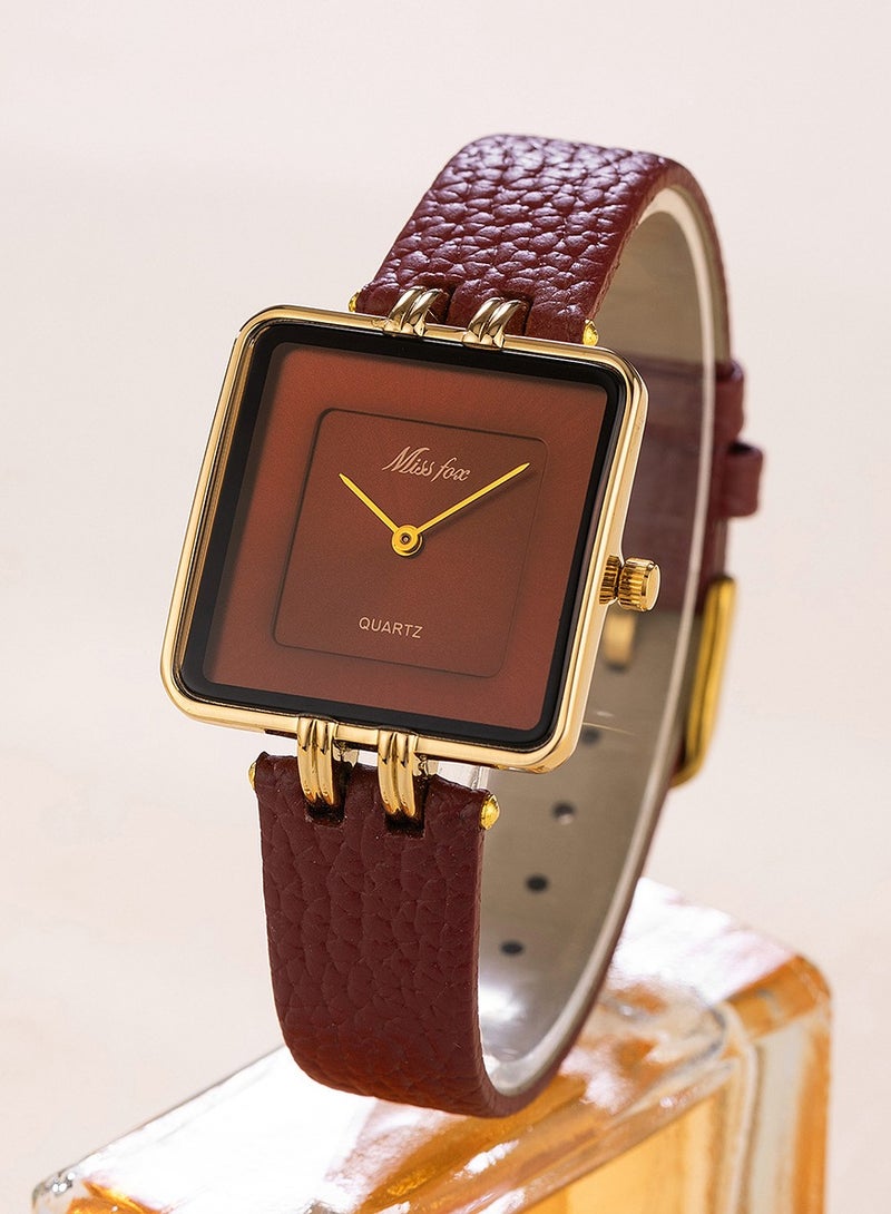 MISS FOX Women's Simple Square Dial Watch Fashion Leather Belt Ladies Quartz Watch  - Image 1