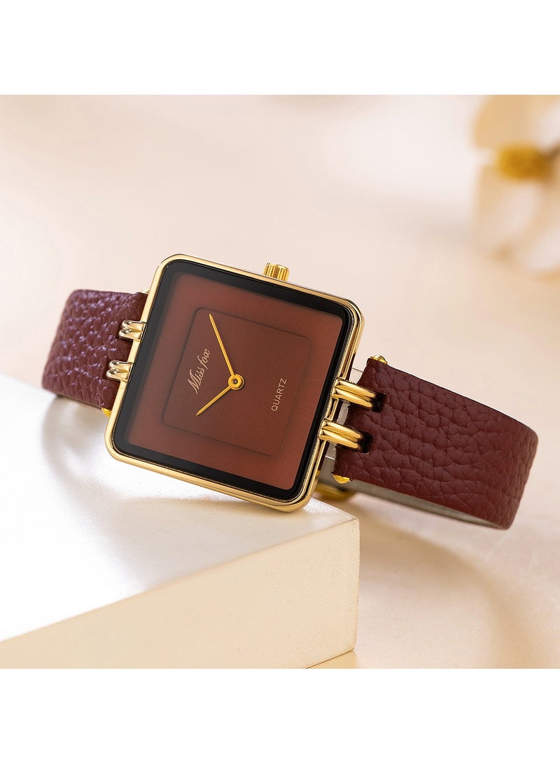 MISS FOX Women's Simple Square Dial Watch Fashion Leather Belt Ladies Quartz Watch  - Image 3