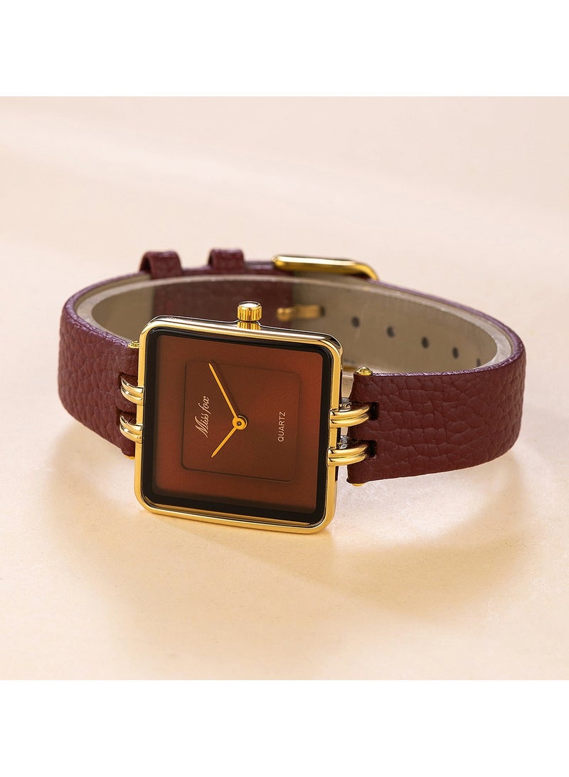 MISS FOX Women's Simple Square Dial Watch Fashion Leather Belt Ladies Quartz Watch  - Image 4