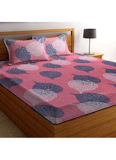 BSB HOME BSB HOME Premium Cotton All Round Elastic Fitted Bedsheets for Double Bed with 2 King Size Pillow Covers 160 TC Supersoft |Wrinkel Free Bed Cover Size - 72x78+10 inches | Light Pink & Green  - Image 1