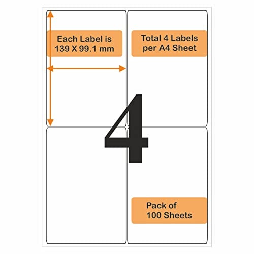Oddy A4 Self Adhesive Paper Label Stickers for Laser & Inkjet Printers - 4 Labels per Sheet - Pack of 100 Sheets, for Shipping, Address, Folders, Industrial use - Image 3