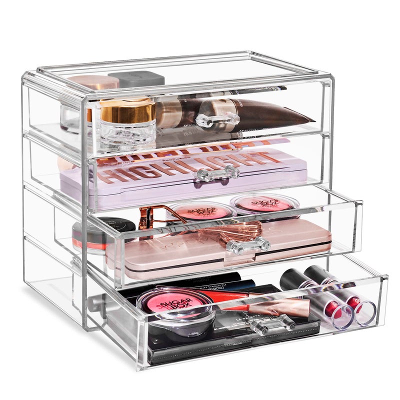 Sorbus Acrylic Makeup Organizer Set, 4-Drawer Vanity & Countertop Cosmetic Storage with Wide Drawers, Clear Makeup Storage for Brushes, Lipsticks, Jewelry â€“ Holiday Gift for Women & Teens - Image 1