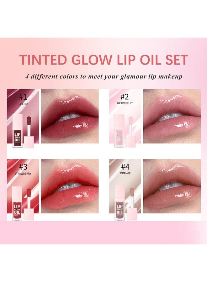 TEEROVA Glow Lip Oil Set, 4 Colors Tinted Glow Lip Oil Set, Hydrating Transparent Moisturizing Plumping Non-Sticky Big Brush Head Lip Gloss - Image 2