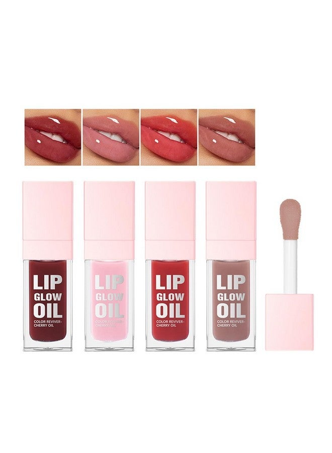 TEEROVA Glow Lip Oil Set, 4 Colors Tinted Glow Lip Oil Set, Hydrating Transparent Moisturizing Plumping Non-Sticky Big Brush Head Lip Gloss - Image 1