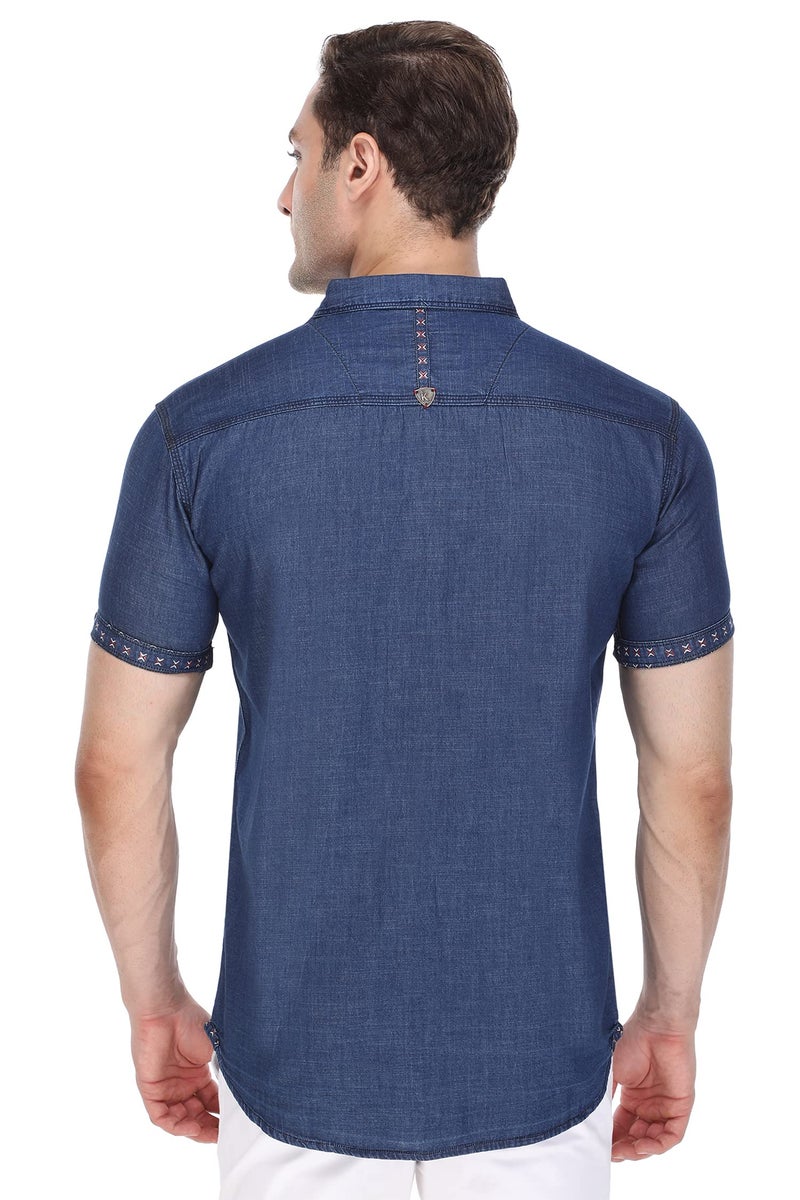 Kuons Avenue Men's Tailored Fit Half Sleeve Casual Denim Shirt | Half Sleeves Shirt for Men (KACLHS1190M_ Carbon Blue_Medium) - Image 2