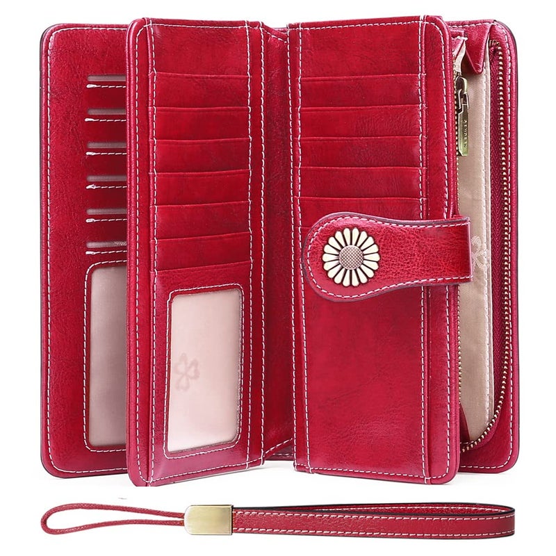 SENDEFN Wallets for Women Leather Credit Card Holder with RFID Blocking Large Capacity Wristlet