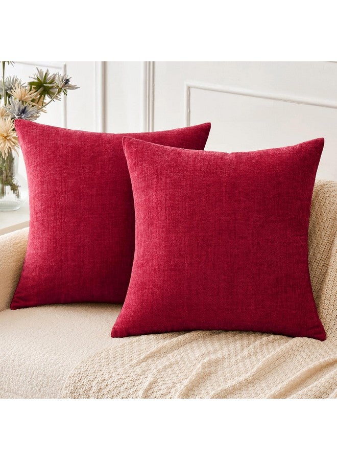 MIULEE MIULEE Pack of 2 Red Couch Throw Pillow Covers 18x18 Inch Soft Chenille Pillow Covers for Sofa Living Room Solid Dyed Pillow Cases - Image 1