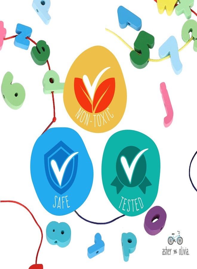 آشر آند أوليفيا مجموعة أحجية أبجدية خشبية وأحجية أرقام وبطاقات تعليمية - تتضمن صندوقًا وخرزًا وخيوطًا - Image 3