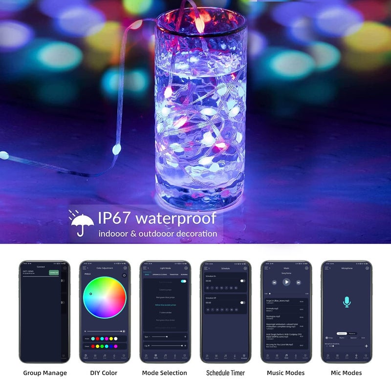 REMICH Smart Fairy String Lights 10 Mtr 100 LED String Lights with USB Bluetooth RGB Color Changing Light with Remote App Control Diwali Lights Christmas Decoration Outdoor Indoor Decor - Image 3