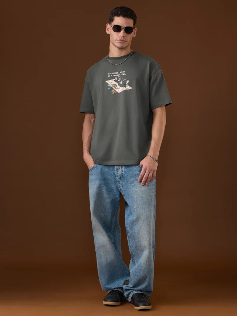 ذا سوليد ستور The Souled Store Men Tom & Jerry Grey Graphic Oversized T-Shirts