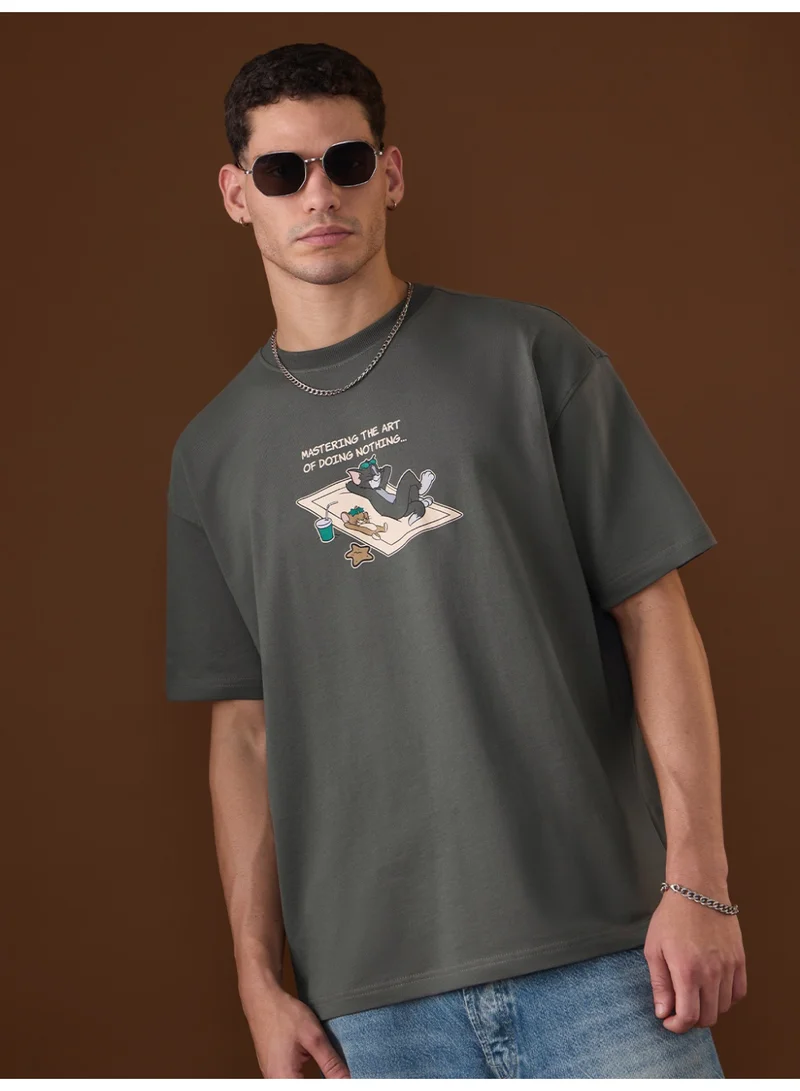 The Souled Store The Souled Store Men Tom & Jerry Grey Graphic Oversized T-Shirts