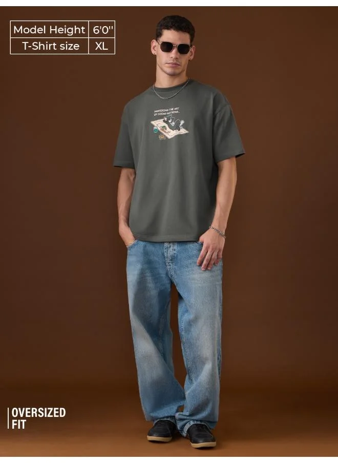 The Souled Store The Souled Store Men Tom & Jerry Charcoal Graphic Oversized T-Shirts