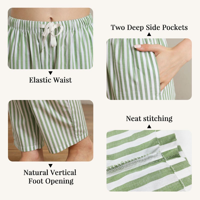 U2SKIIN Womens Striped 100% Cotton Pajama Pants, Soft Lounge Pj Bottoms with Pockets Lightweightï¼ˆGREEN WHITE STRIPE,M - Image 3