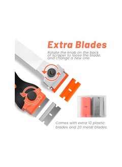 PROMASS promass Razor Blade Scraper, 2 PCS Razor Scraper Tool for Removing Label, Registration Sticker, Tint, Grease from Windshield, Appliance, Glass (Extra 20 Metal and 10 Plastic Blades)  - Image 5