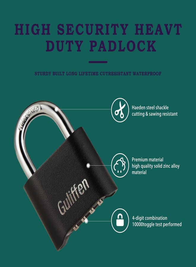 Guliffen 2 Pack Heavy Duty Weatherproof Combination Padlock, Outdoor Combination Lock with Long Shackle for Gate, Fence, Warehouse, Storage Unit,Garages - Image 3