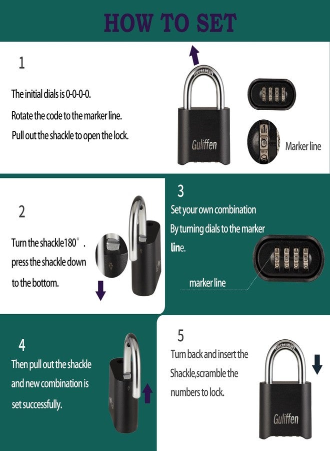 Guliffen 2 Pack Heavy Duty Weatherproof Combination Padlock, Outdoor Combination Lock with Long Shackle for Gate, Fence, Warehouse, Storage Unit,Garages - Image 4