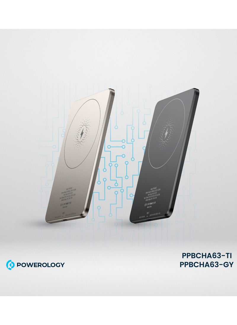 Powerology - Ultra-Thin 5000mAh Magsafe Power Bank /15W Wireless Charger Portable Powerbank 5000 mAh/20W Type-C Charging/ Built-in Safeguards / Strong Magnets / Fast Charging / Type-C In/Out - Grey - Image 1