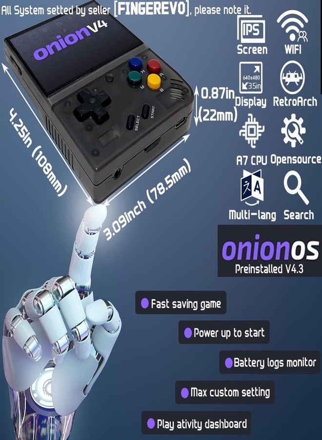 FINGEREVO Mini Plus OnionOS Handheld Game Console 3.5-inch 640*480 Screen 3000mAh Mini+ with Portable Case Transparent Black - Image 2