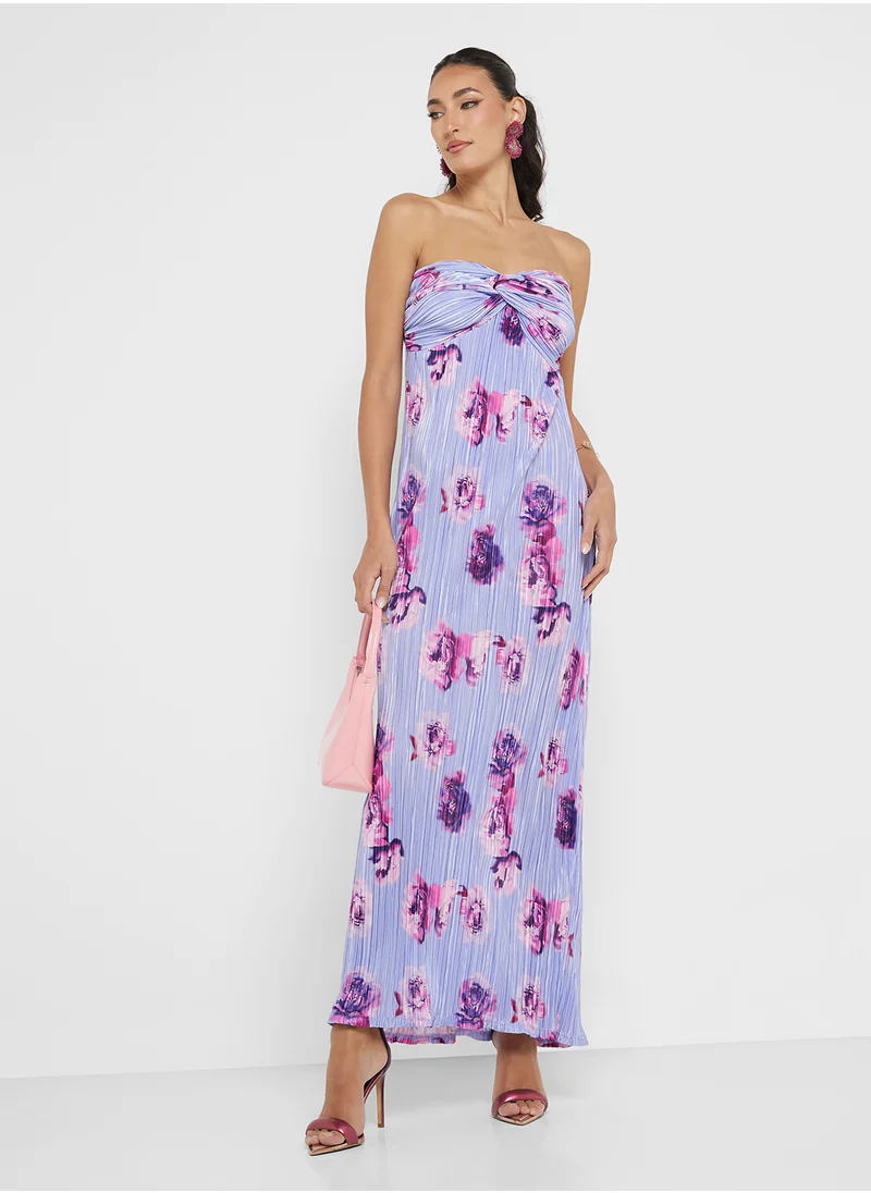 جينجر Bandeau Floral Plisse Maxi Dress