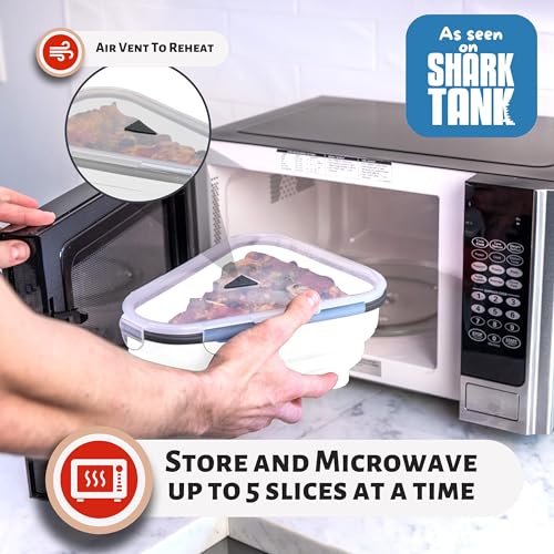 PIZZA PACK The Perfect Pizza Pack™ - Reusable Pizza Storage Container with 5 Microwavable Serving Trays - BPA-Free Adjustable Pizza Slice Container to Organize & Save Space, White - Image 4