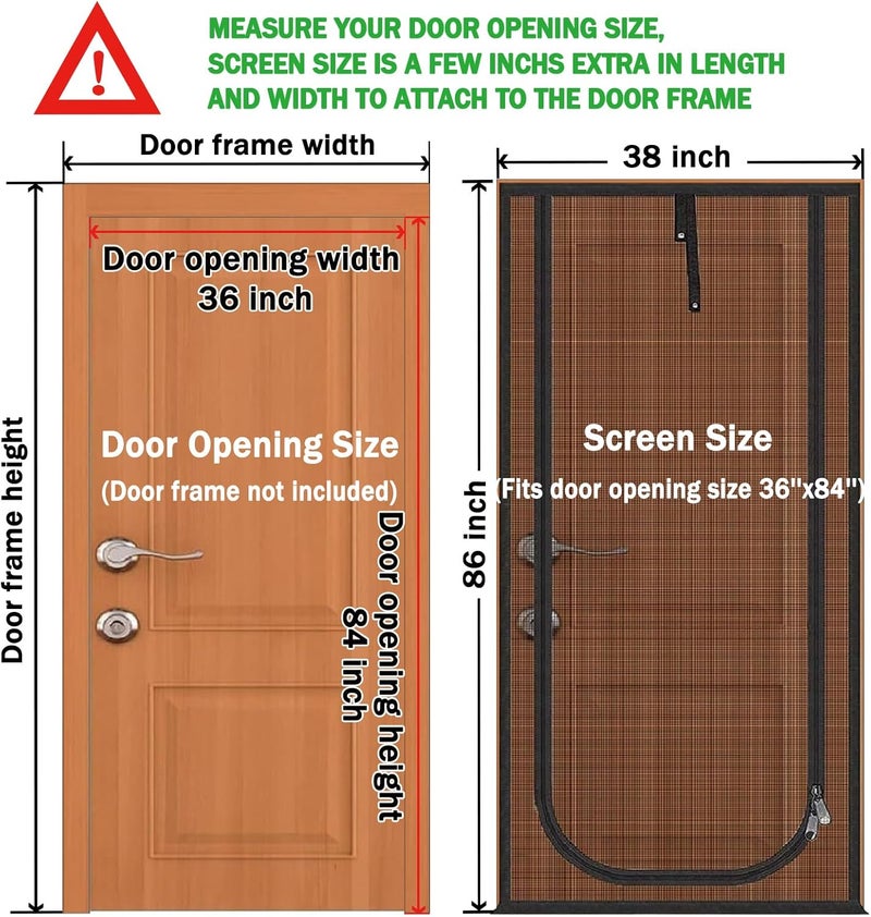 باب شبكي محسن للحيوانات الأليفة من يناسب الأبواب حتى مقاس 36" × 84"، باب شبكي متين مقاوم للقطط مزود بسحاب، يمنع القطط من الهروب من المنزل، مناسب لغرفة النوم، غرفة المعيشة، المطبخ (نوع U، أسود). - Image 2
